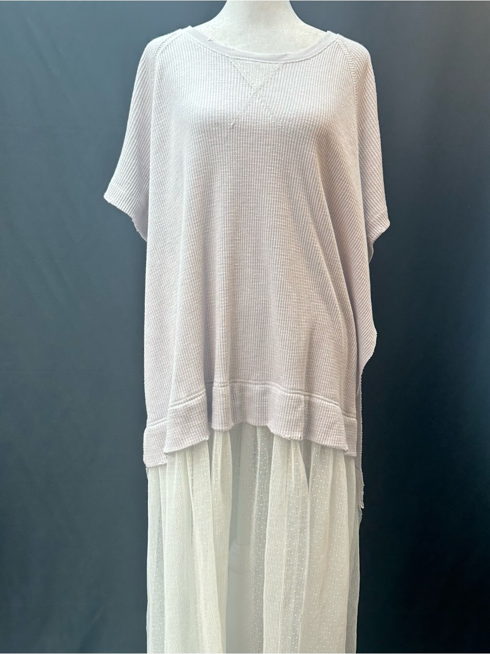 Free People Lavender Waffle Knit Long Sleeve white Tulle Hem Top/ Dress XS NWTS